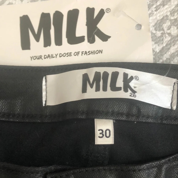 MILK Denim Black Coated Skinny Jeans Zipper Back Ankle  NWT 30 - Picture 5 of 8